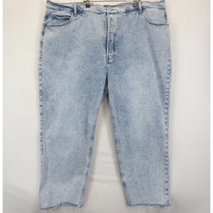 Old Navy Acid Wash Button Fly Jeans Raw Hem Women 29 High Rise Stretch Blue